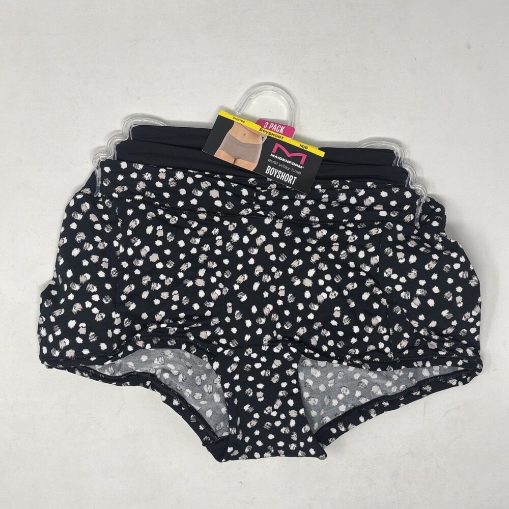 Maidenform Everyday Luxe Stretch Micro Boyshort  3-Pack Black Print NWT Sz M/6